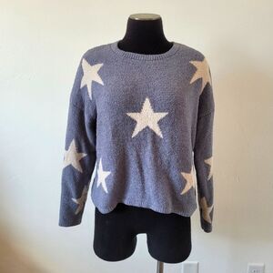 Sincerely Jules Star Sweater Super Soft Cozy Knit Patriotic Blue White Small